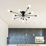 Semi Flush Mount Vintage Ceiling Light Fixture 6/8 Heads Black/White Metallic For Kitchen