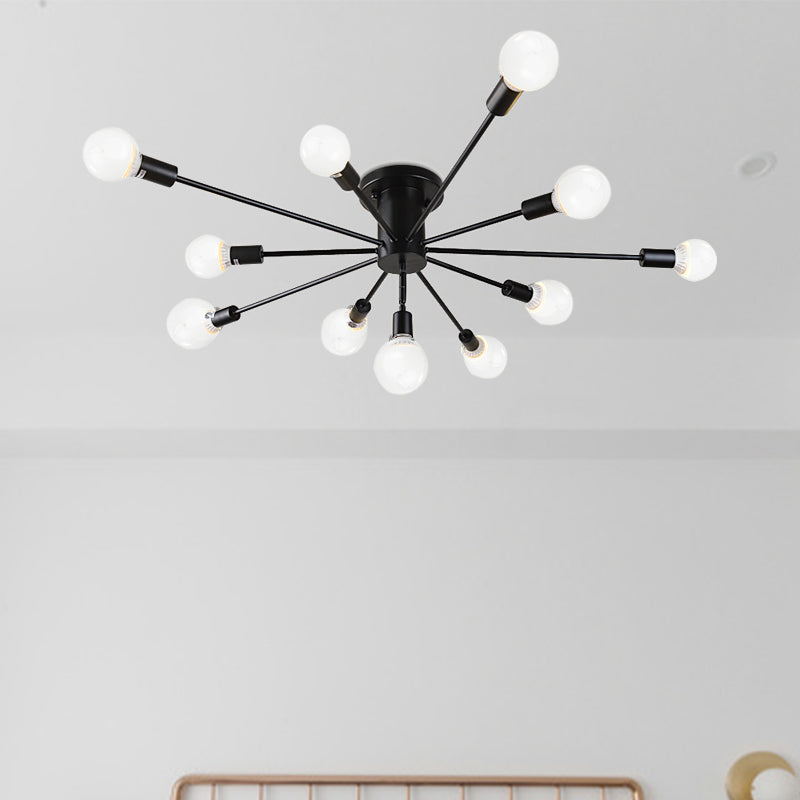 Semi Flush Mount Vintage Ceiling Light Fixture 6/8 Heads Black/White Metallic For Kitchen