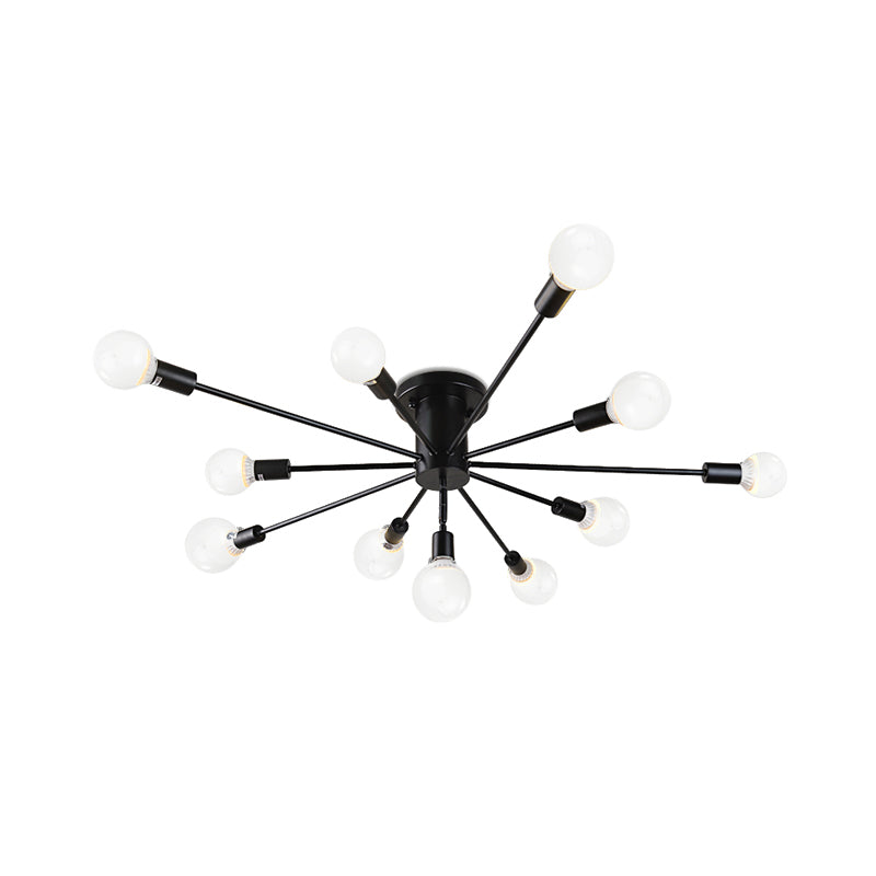 Semi Flush Mount Vintage Ceiling Light Fixture 6/8 Heads Black/White Metallic For Kitchen