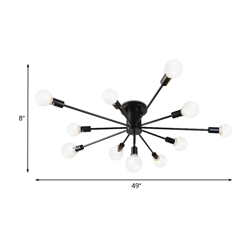 Semi Flush Mount Vintage Ceiling Light Fixture 6/8 Heads Black/White Metallic For Kitchen
