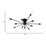 Semi Flush Mount Vintage Ceiling Light Fixture 6/8 Heads Black/White Metallic For Kitchen