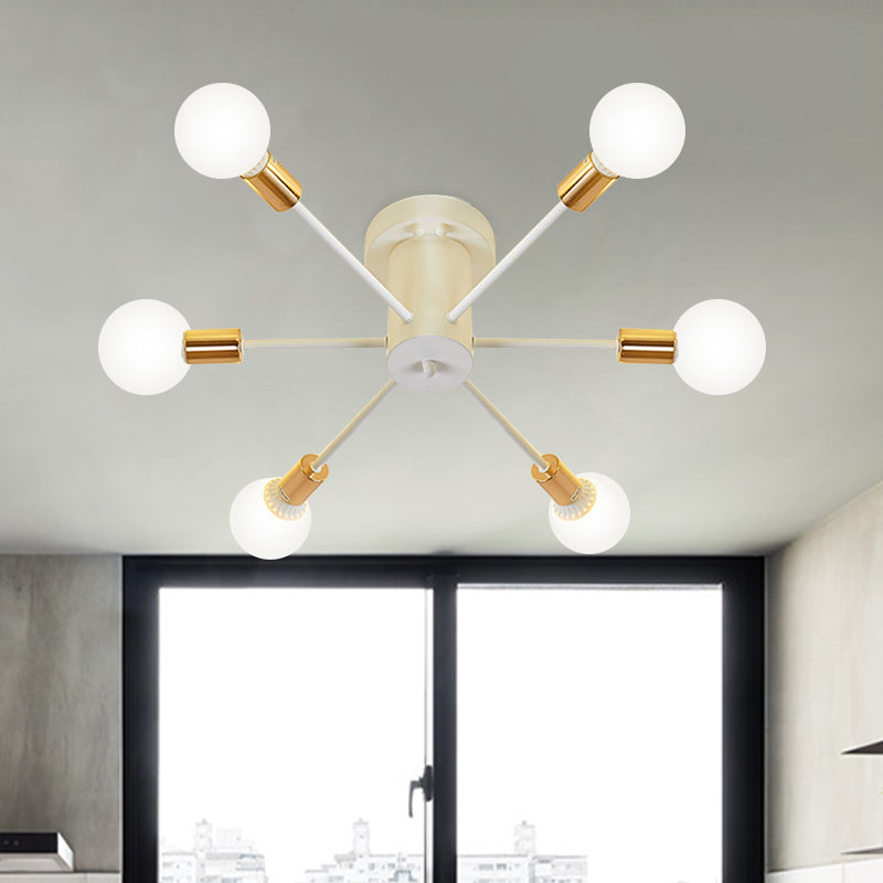 Semi Flush Mount Vintage Ceiling Light Fixture 6/8 Heads Black/White Metallic For Kitchen 6 / White