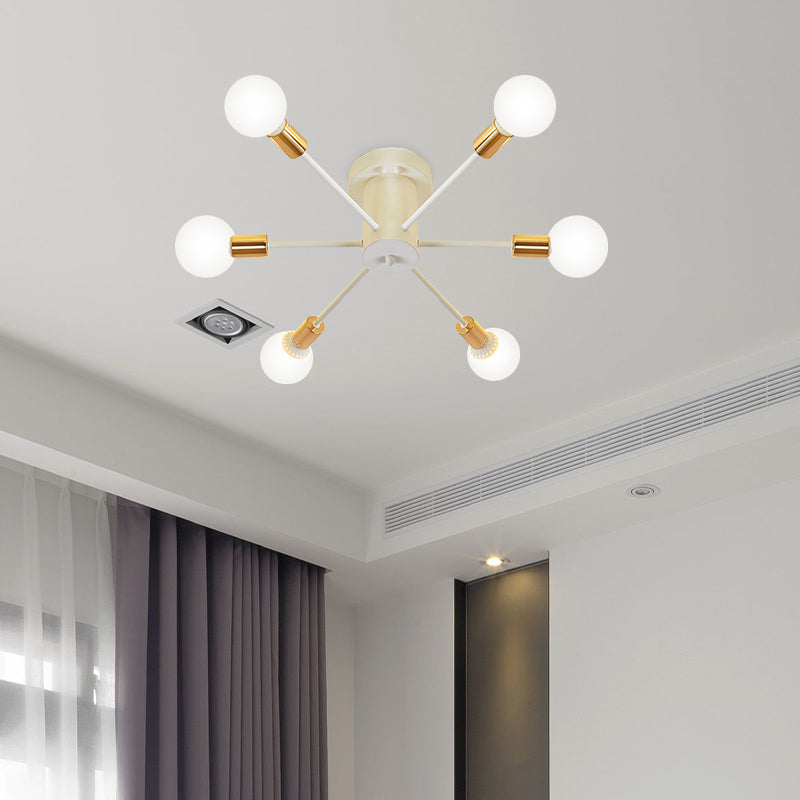 Semi Flush Mount Vintage Ceiling Light Fixture 6/8 Heads Black/White Metallic For Kitchen