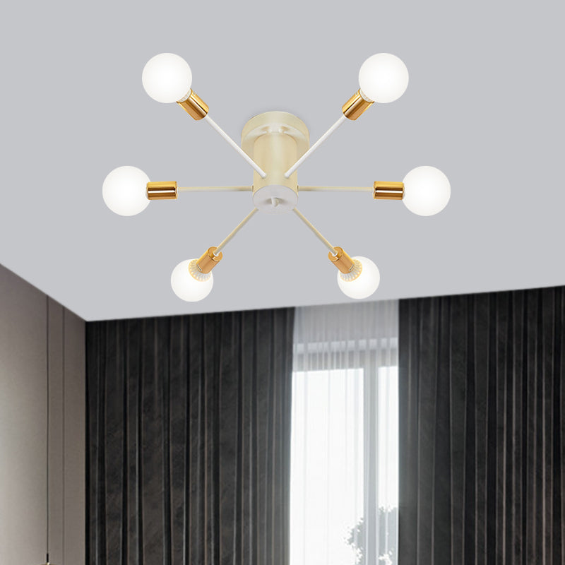 Semi Flush Mount Vintage Ceiling Light Fixture 6/8 Heads Black/White Metallic For Kitchen