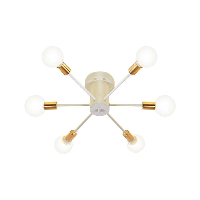 Semi Flush Mount Vintage Ceiling Light Fixture 6/8 Heads Black/White Metallic For Kitchen