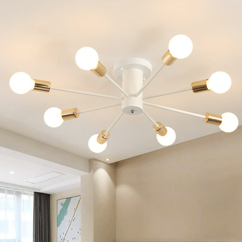 Semi Flush Mount Vintage Ceiling Light Fixture 6/8 Heads Black/White Metallic For Kitchen 8 / White