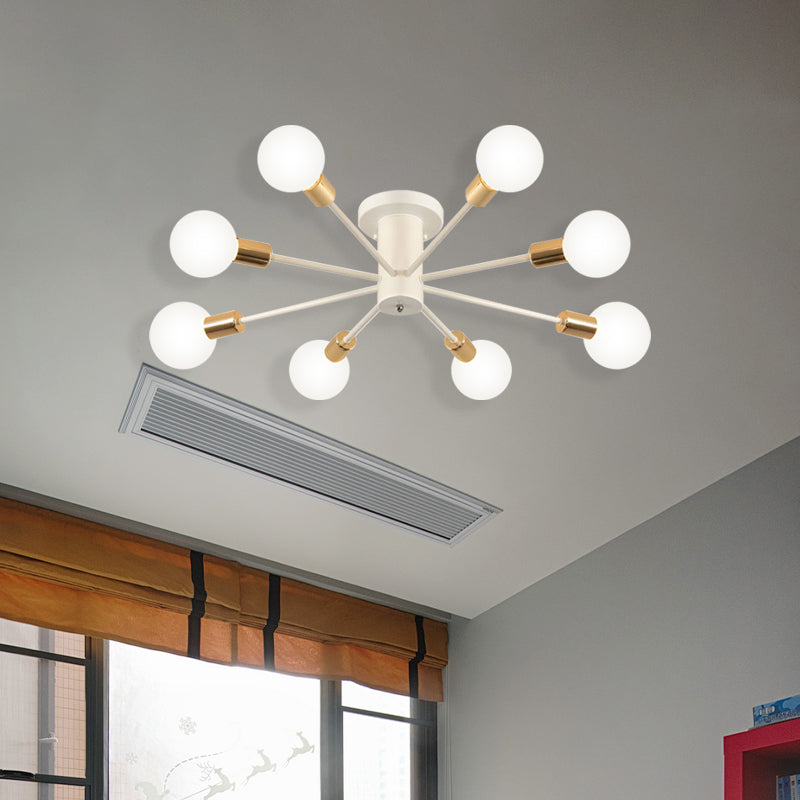 Semi Flush Mount Vintage Ceiling Light Fixture 6/8 Heads Black/White Metallic For Kitchen