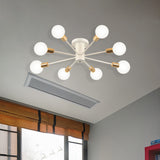 Semi Flush Mount Vintage Ceiling Light Fixture 6/8 Heads Black/White Metallic For Kitchen
