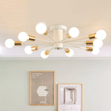 Semi Flush Mount Vintage Ceiling Light Fixture 6/8 Heads Black/White Metallic For Kitchen 10 / White