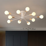 Semi Flush Mount Vintage Ceiling Light Fixture 6/8 Heads Black/White Metallic For Kitchen