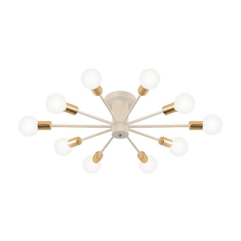 Semi Flush Mount Vintage Ceiling Light Fixture 6/8 Heads Black/White Metallic For Kitchen