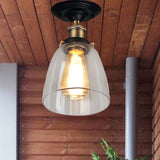 Vintage Cone Clear Glass Semi Flush Mount Light In Antique Brass Ideal For Hallways