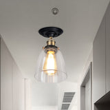 Vintage Cone Clear Glass Semi Flush Mount Light In Antique Brass Ideal For Hallways