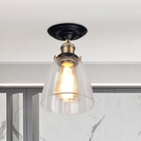 Vintage Cone Clear Glass Semi Flush Mount Light In Antique Brass Ideal For Hallways