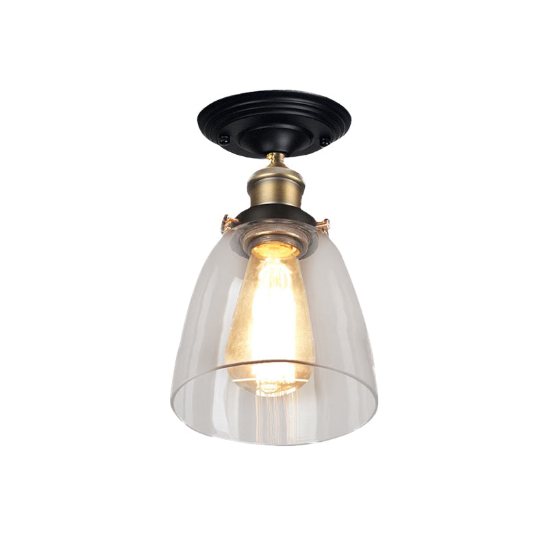 Vintage Cone Clear Glass Semi Flush Mount Light In Antique Brass Ideal For Hallways