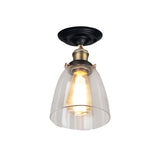 Vintage Cone Clear Glass Semi Flush Mount Light In Antique Brass Ideal For Hallways