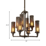 Farmhouse Style Pewter Iron Chandelier With Tube Lights And Mesh Cylinder Shade - 3/5/8 Available