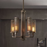 Farmhouse Style Pewter Iron Chandelier With Tube Lights And Mesh Cylinder Shade - 3/5/8 Available 5
