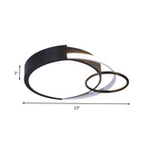 Modern Drum And Ring Metal Flush Mount Ceiling Light Fixture - 19/23 W Led Black Warm/White