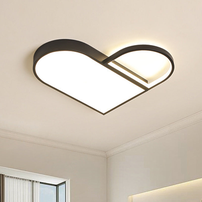Led Bedroom Flush Mount Modern White/Black Lighting With Love Heart Metal Shade 19.5/23.5 Width