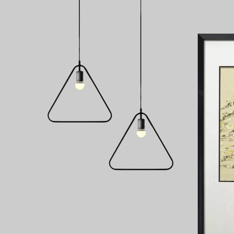 Black Metal Ceiling Pendant Light For Dining Room - Industrial Design Triangle/Round Shape 1 Head