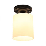Black Industrial Milky Glass Ceiling Mount Semi Flush Light For Corridor
