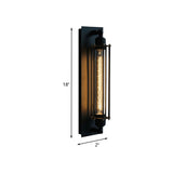 Retro Style 1-Light Linear Ceiling Mount Fixture With Cage Shade - Black Metallic Flush