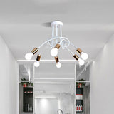 Black/Gold Twisted Industrial Semi Flush Mount Kitchen Ceiling Light With Open Bulb - 3/5/6-Light