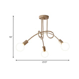 Black/Gold Twisted Industrial Semi Flush Mount Kitchen Ceiling Light With Open Bulb - 3/5/6-Light