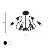 Retro Industrial Metal Semi Flush Mount Ceiling Light With Exposed Bulb - 3/5/6 Heads Dining Room