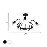 Retro Industrial Metal Semi Flush Mount Ceiling Light With Exposed Bulb - 3/5/6 Heads Dining Room