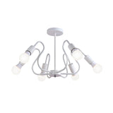 Retro Industrial Metal Semi Flush Mount Ceiling Light With Exposed Bulb - 3/5/6 Heads Dining Room