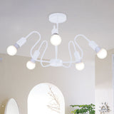 Retro Industrial Metal Semi Flush Mount Ceiling Light With Exposed Bulb - 3/5/6 Heads Dining Room