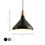 Sleek W Cone Dining Table Pendant Lighting - Metallic 1-Head Hanging Lamp With Adjustable Cord In
