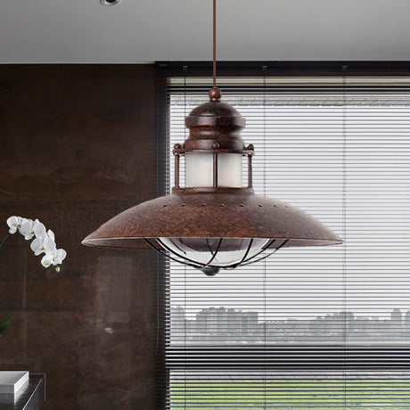 Vintage Farmhouse Flared Pendant Lamp With Led Bulb Rustic Iron Ceiling Light Fixture