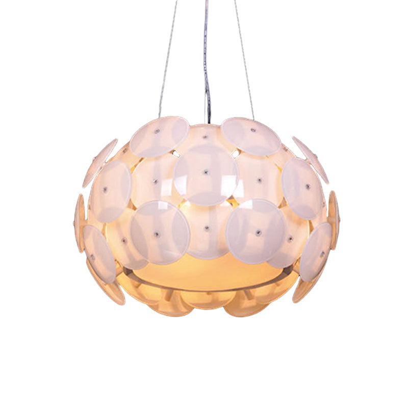 Modern White Pendant Chandelier With Drum Acrylic Shade - 4-Head Bedroom Hanging Light