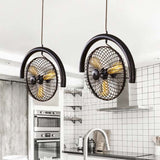 Farmhouse Style Circle Cage Light Fixture With Fan Design Brass/Black Finish 3 Lights For Kitchen
