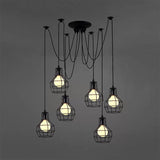 Industrial Spider Pendant Light - 6 Bulbs Black/Gold Iron Wire Guard Dining Room Ceiling Lamp