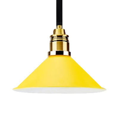 Contemporary Metal Hanging Pendant Light - Yellow/Blue/Green Tapered Shade Adjustable Cord 1 Bulb