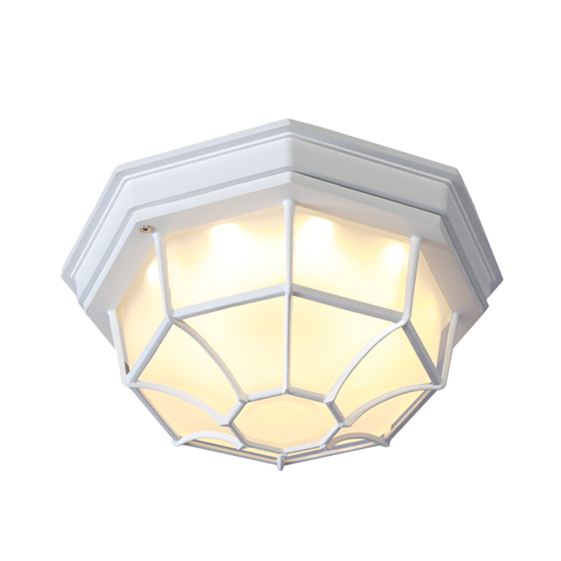 Opal Glass Octagonal Bedroom Flushmount Lodge With 1-Head Modern White/Black Finish Flush Mount Lamp