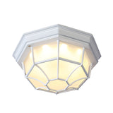 Opal Glass Octagonal Bedroom Flushmount Lodge With 1-Head Modern White/Black Finish Flush Mount Lamp