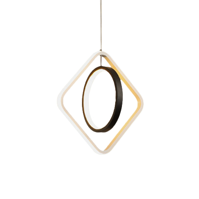 Black Led Suspension Light With Acrylic Shade - Modern Hoop And Square Pendant Lamp In Warm/White