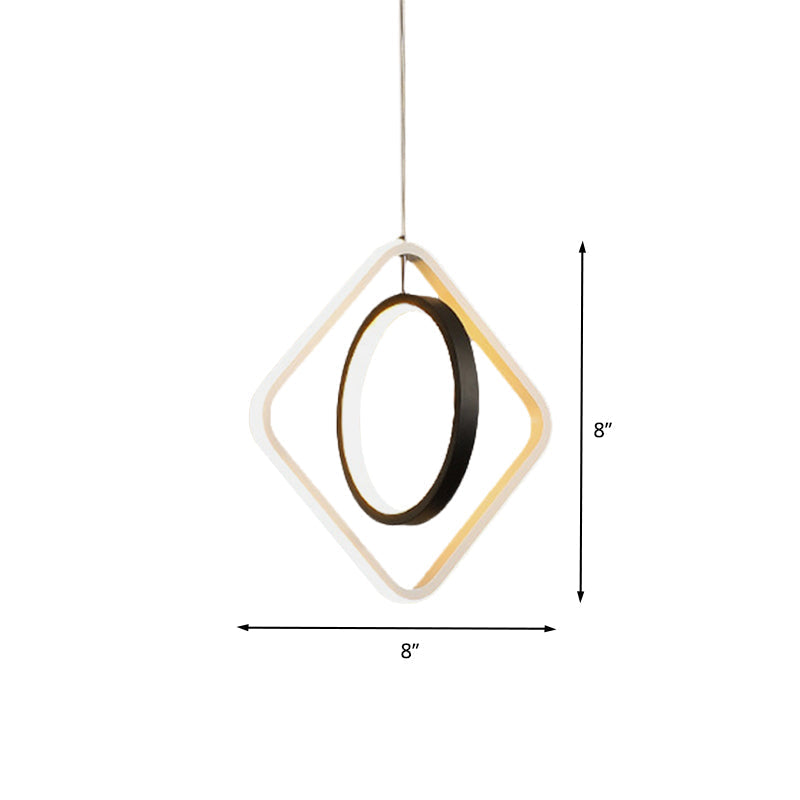 Black Led Suspension Light With Acrylic Shade - Modern Hoop And Square Pendant Lamp In Warm/White