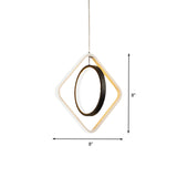 Black Led Suspension Light With Acrylic Shade - Modern Hoop And Square Pendant Lamp In Warm/White