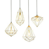 Modern Style Gold Metallic Prism Cage Pendant Light With Adjustable Cord