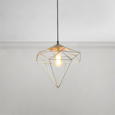 Modern Style Gold Metallic Prism Cage Pendant Light With Adjustable Cord