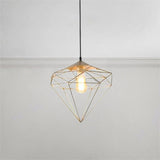 Modern Style Gold Metallic Prism Cage Pendant Light With Adjustable Cord