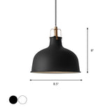 Minimalistic Metallic Dome Pendant Ceiling Light - 8.5/13 Width 1 Head Black/White Shade For Living