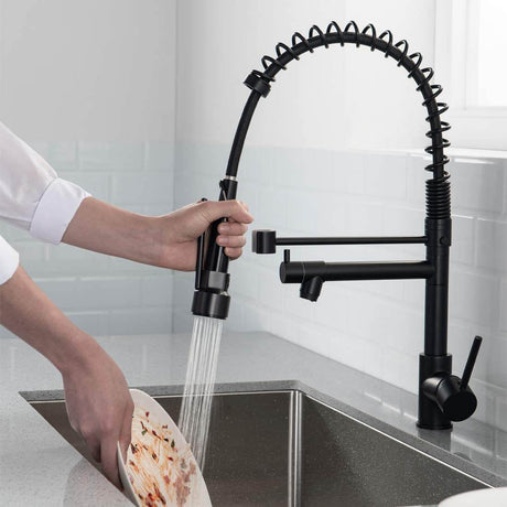 Hydrobliss - Dual Spout Pull Out Spring Faucet Kitchen Faucets