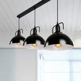 3-Light Dome Pendant Light In Loft-Style Black Metal With Canopy And Handle / Linear